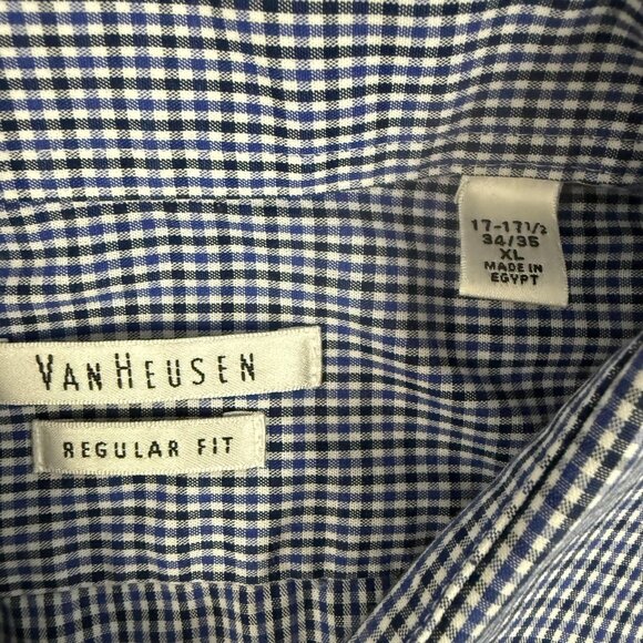 Van Heusen Shirt Mens XL 17-17.5 Blue Check Regular Fit Button Front Dress - Picture 4 of 9